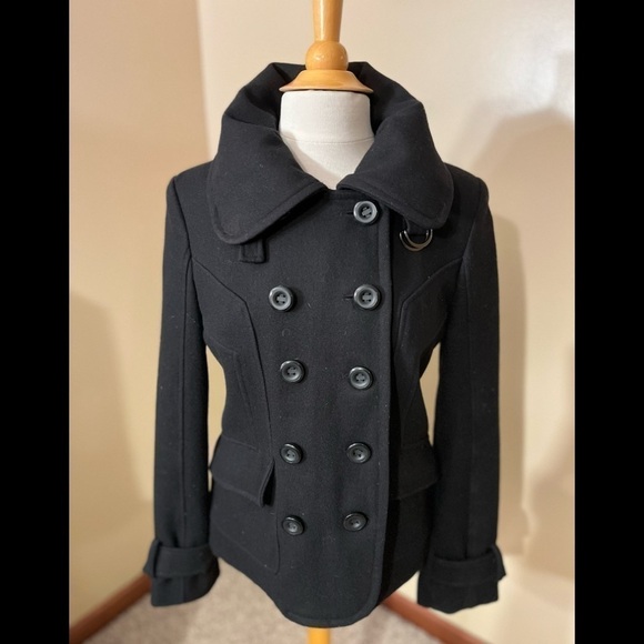 Guess Black Wool Blend Double Breasted Coat Sz M - Picture 2 of 8